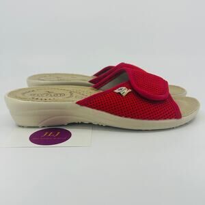Fly Flot Womens Cloth Slipper Red Mesh Adjustable Wedge Sandals Size 36 EU/ 6 US
